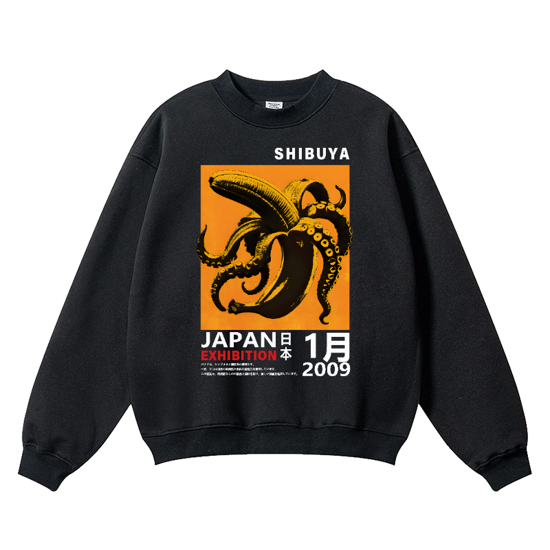 Shibuya Banana Octopus Vintage Cotton Blend Crewneck Sweatshirt