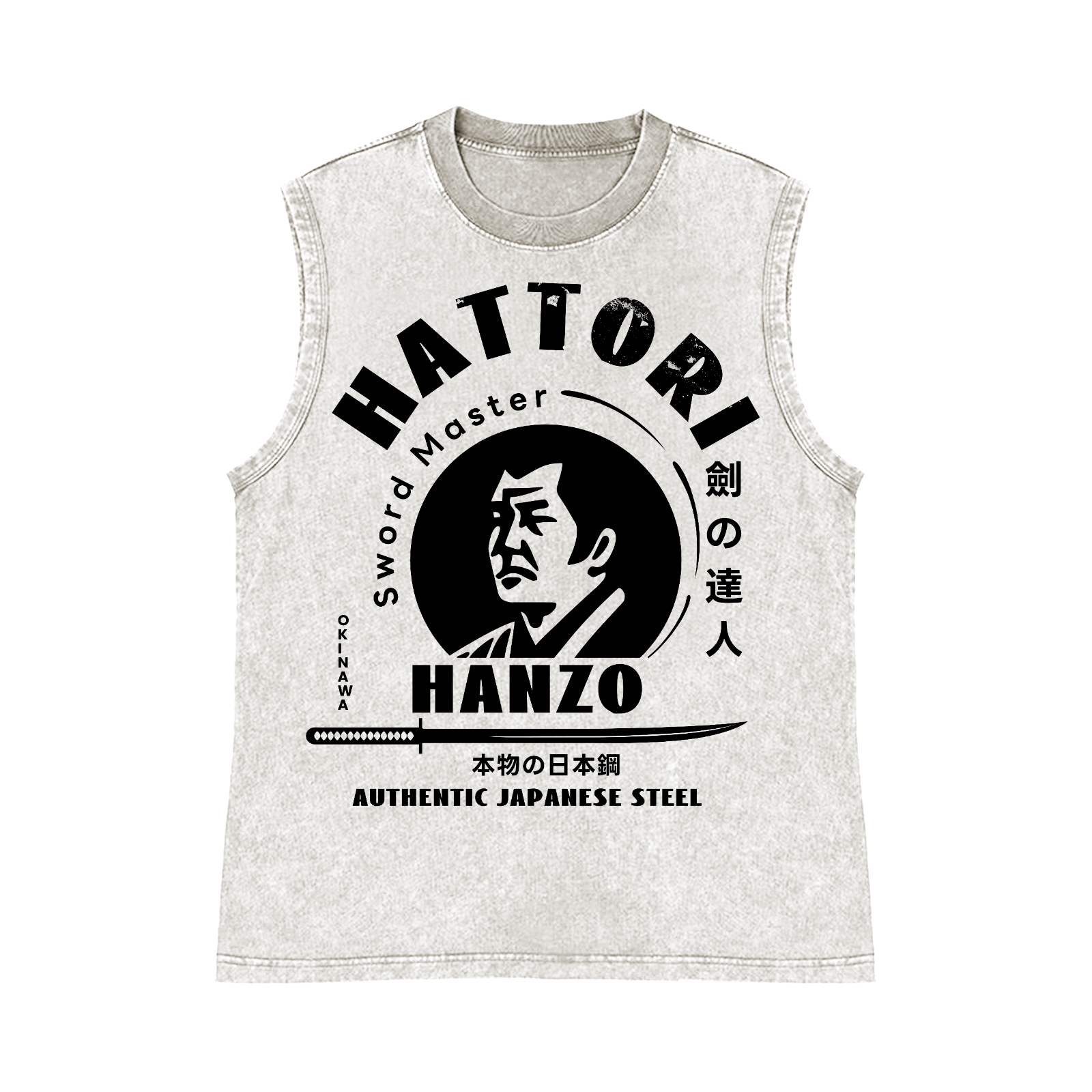 Okinawa Hattori Hanzo Pure Cotton Wash-Dyed Sleeveless Tank Top
