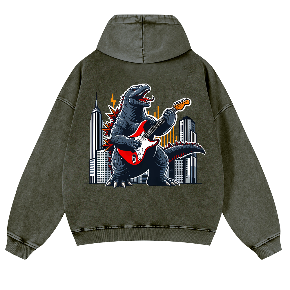 Rock Kaiju Vintage Washed Cotton Back Art Hoodie