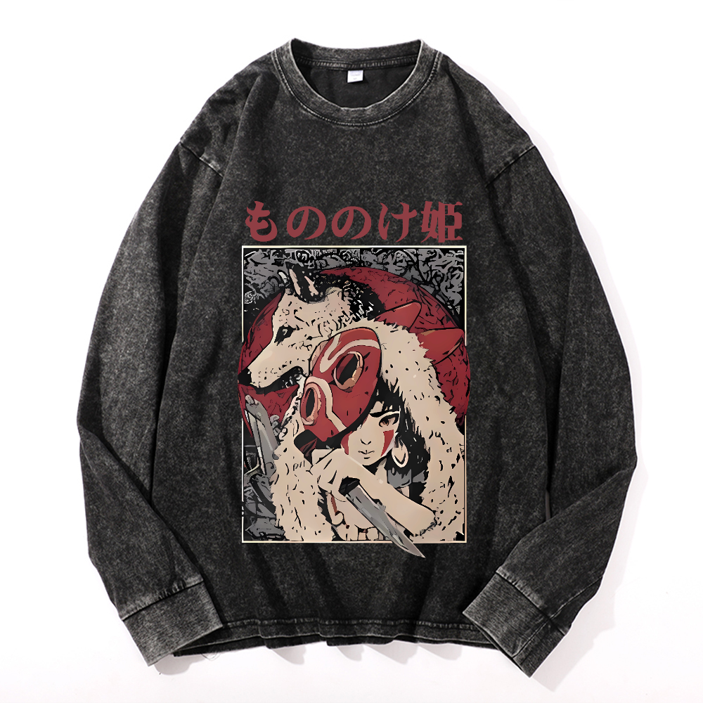 Vintage Cotton Wash Crewneck Long-Sleeve T-Shirt
