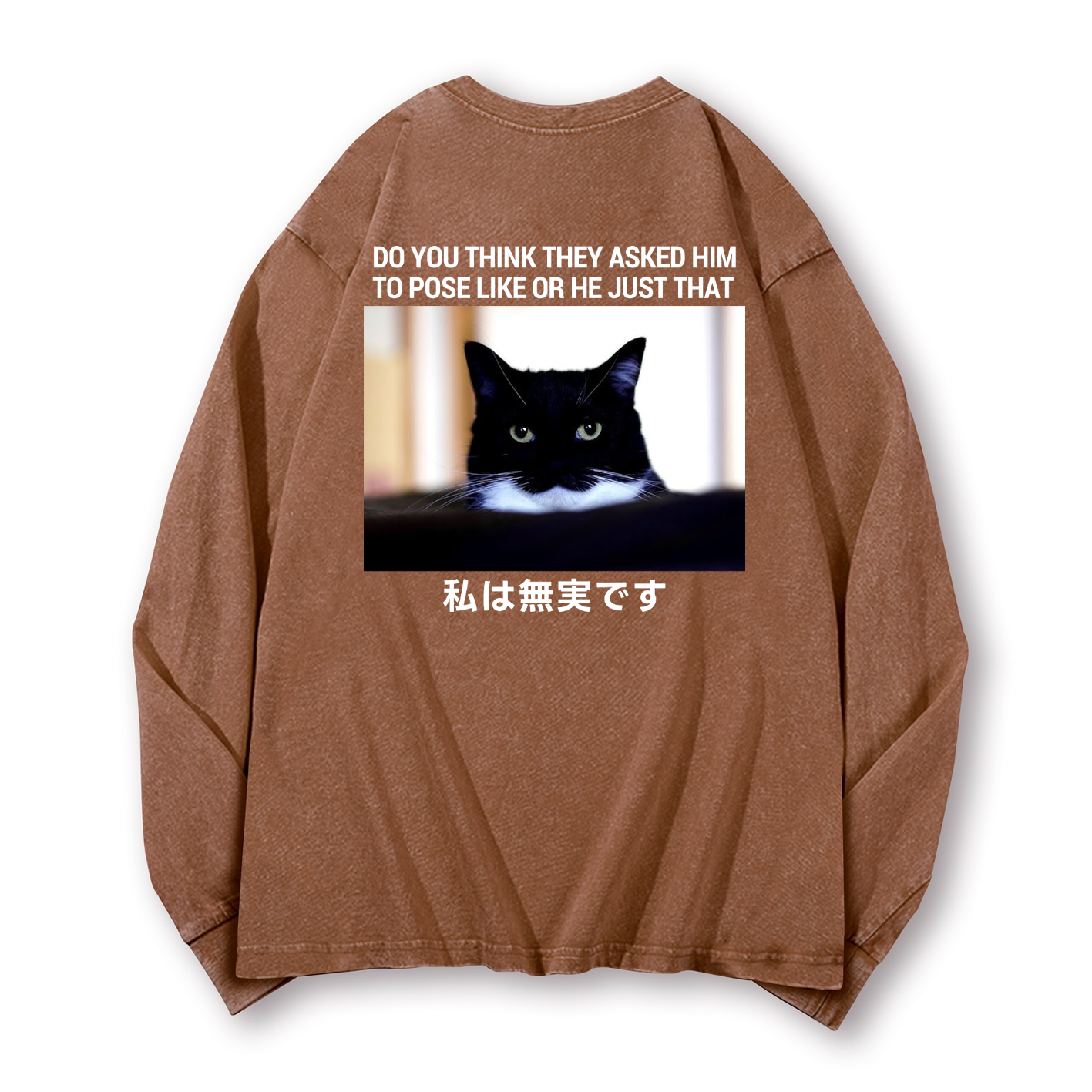 Cat Vintage Washed Cotton Back Art Long-sleeve T-shirt