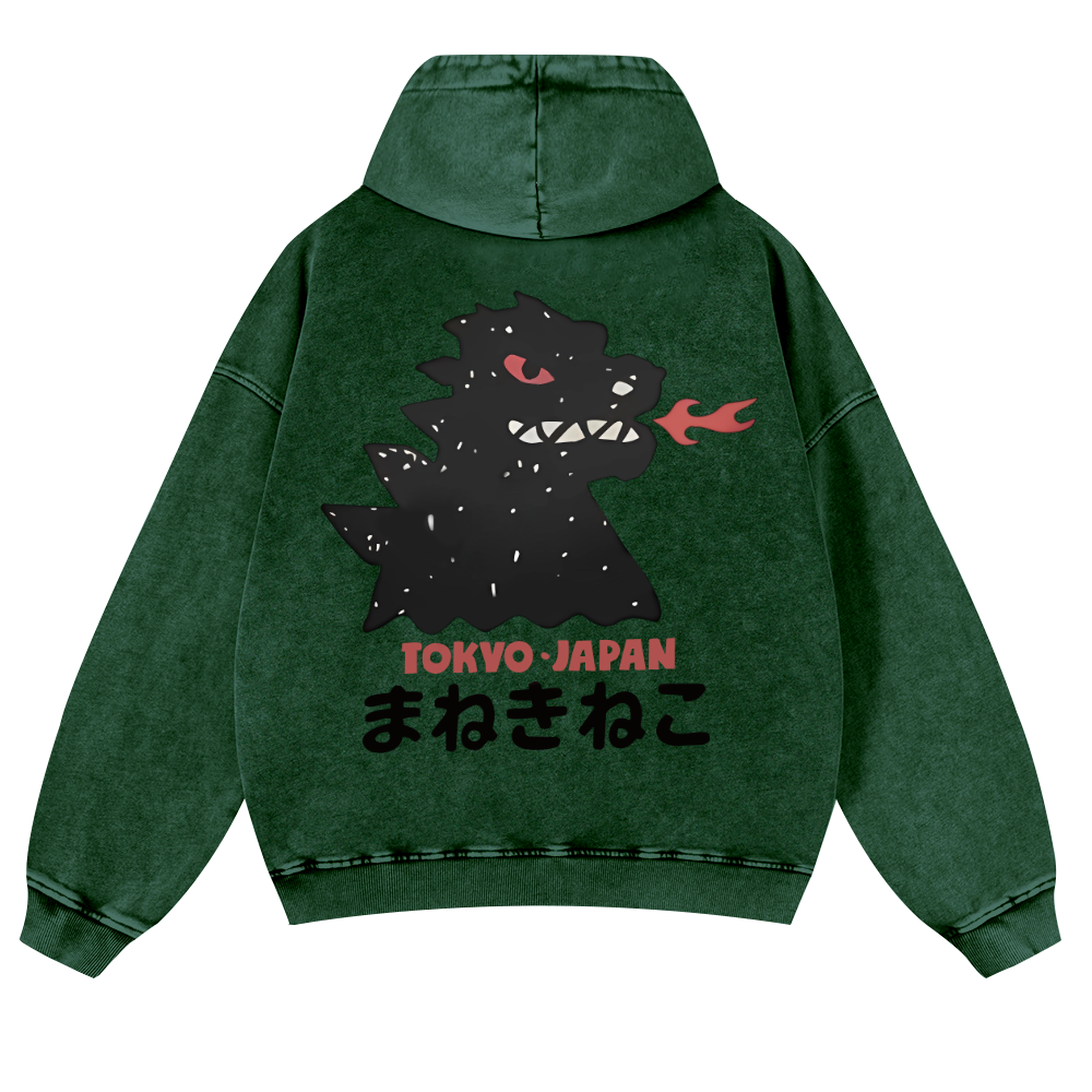 Kaiju Monster Tokyo Japan Vintage Washed Cotton Back Art Hoodie