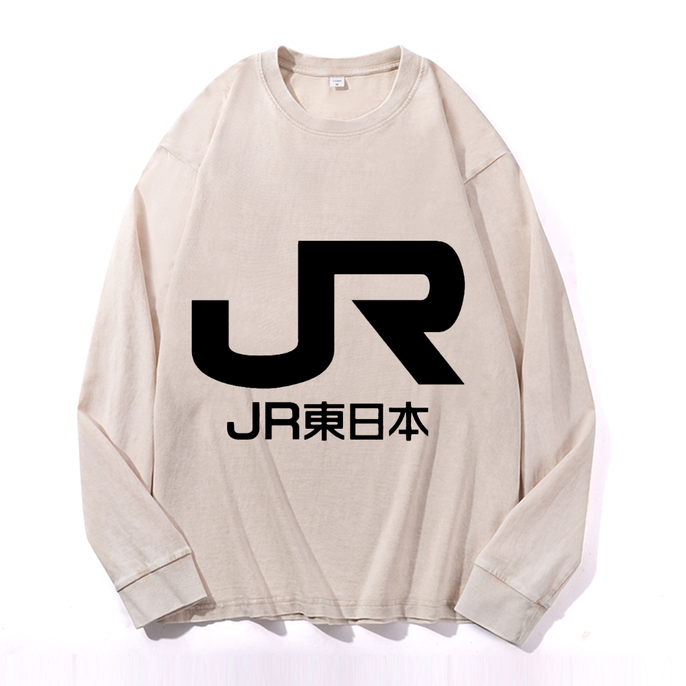Vintage Cotton Wash Crewneck Long-Sleeve T-Shirt