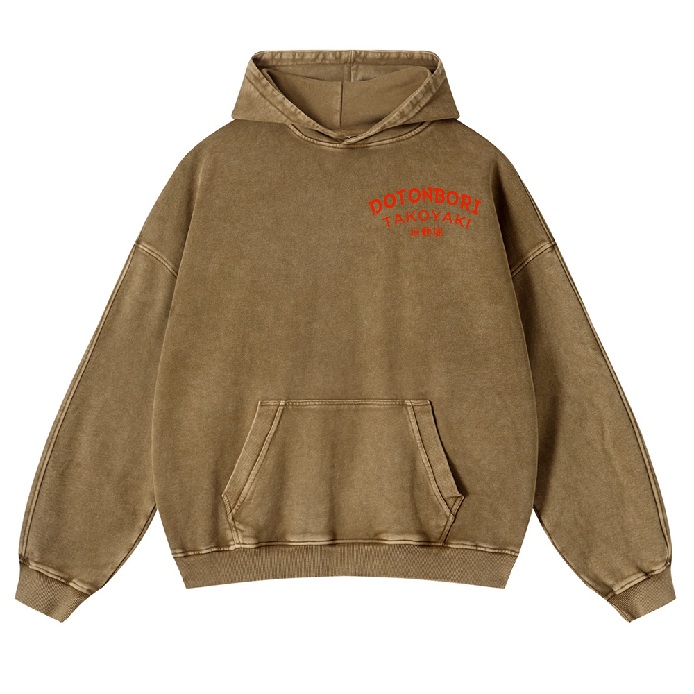 Osaka Dotonbori Octopus Vintage Washed Cotton Back Art Hoodie