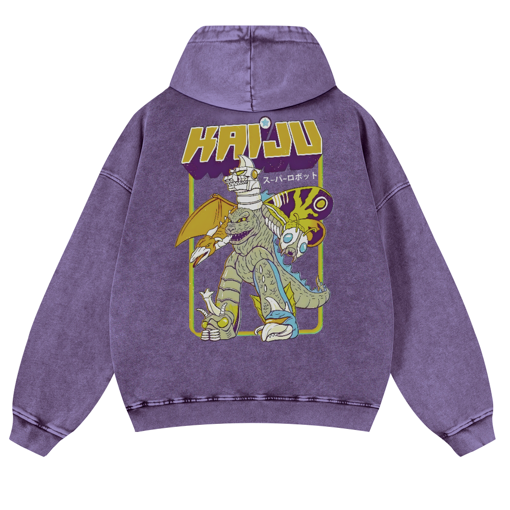 Kaiju Monster Vintage Washed Cotton Back Art Hoodie
