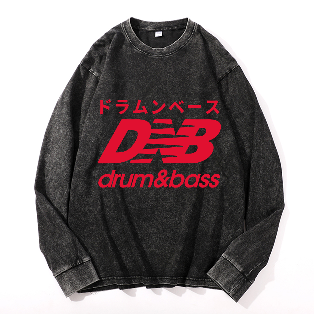 Drum and Bass Vintage Cotton Wash Crewneck Long-Sleeve T-Shirt