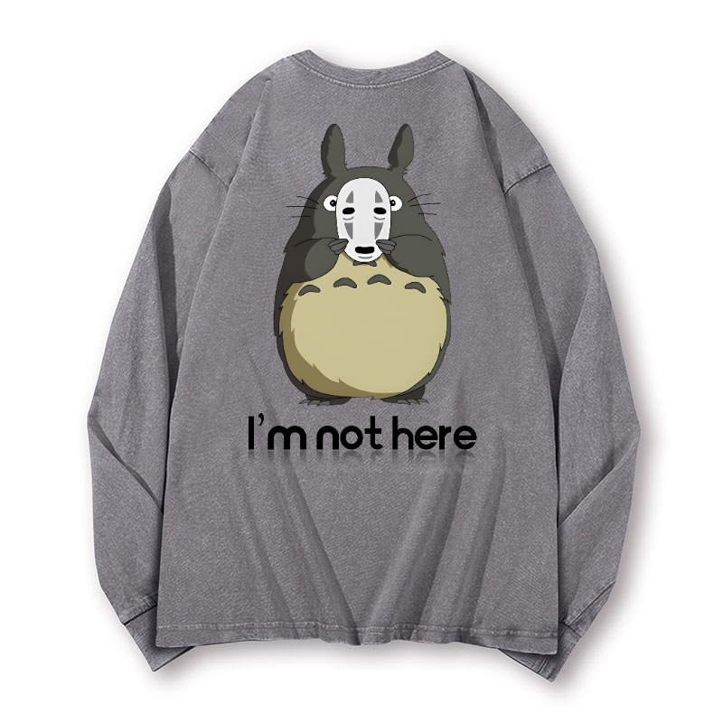 Ghibli Totoro No Face Kaonashi Vintage Washed Cotton Back Art Long-sleeve T-shirt
