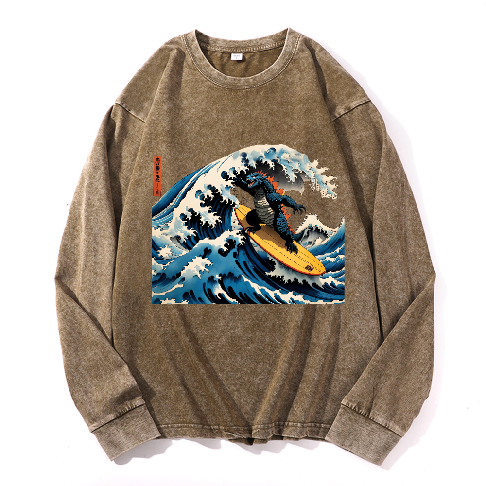 Vintage Cotton Wash Crewneck Long-Sleeve T-Shirt