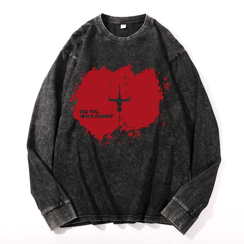 Cowboy Bebop Vintage Cotton Wash Crewneck Long-Sleeve T-Shirt