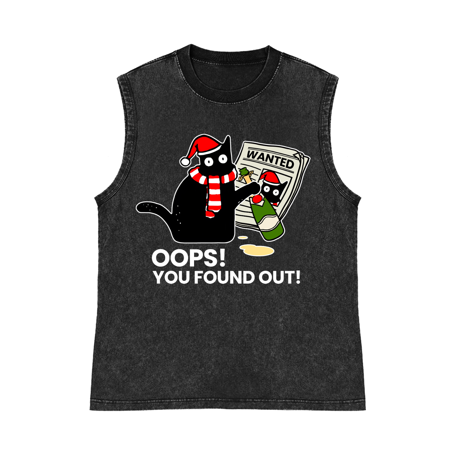 Cat Oops! You Found Out! Pure Cotton Wash-Dyed Sleeveless Tank Top