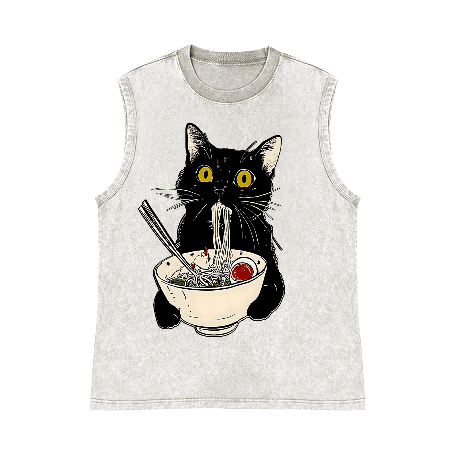 Ramen Cat Pure Cotton Wash-Dyed Sleeveless Tank Top