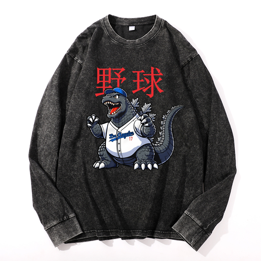 Los Angeles Dodgers Kaiju Tokyo Tiger Baseball Vintage Cotton Wash Crewneck Sweatshirt