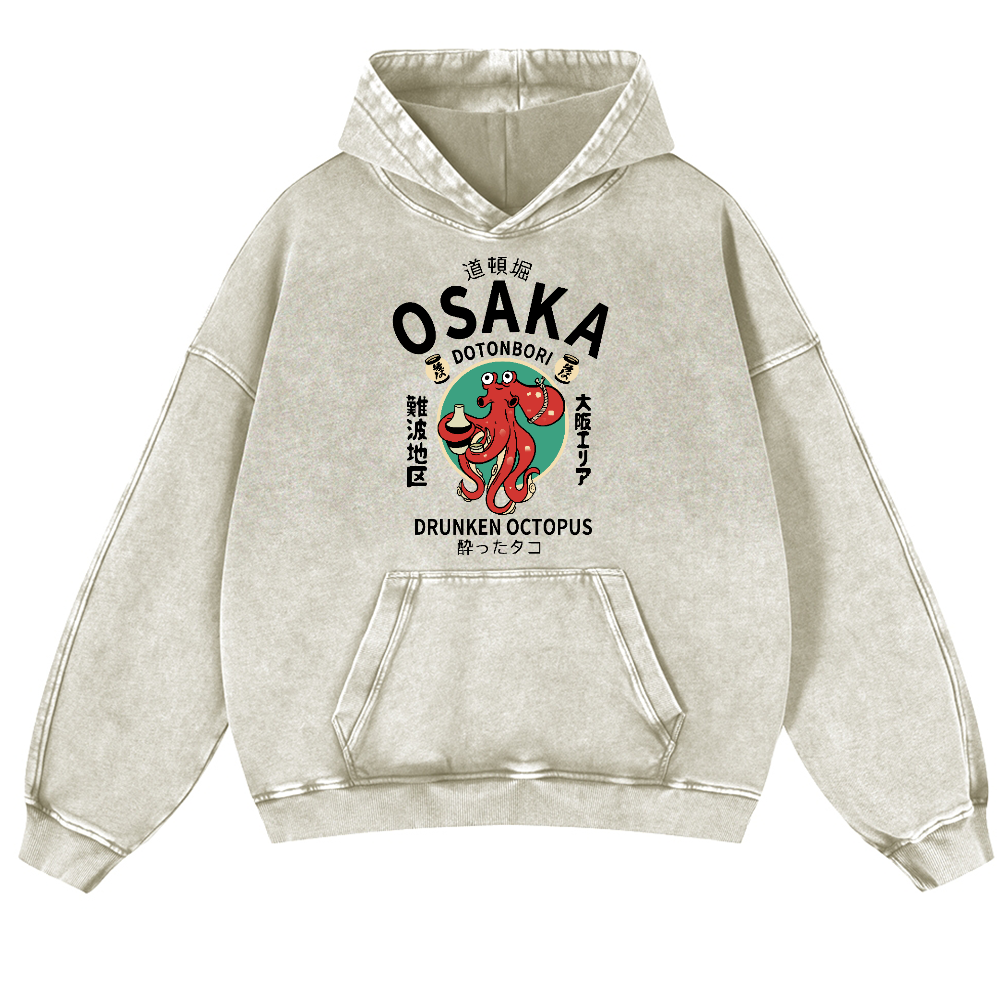 Osaka Drunken Octopus Vintage Washed Thick Cotton Hoodie