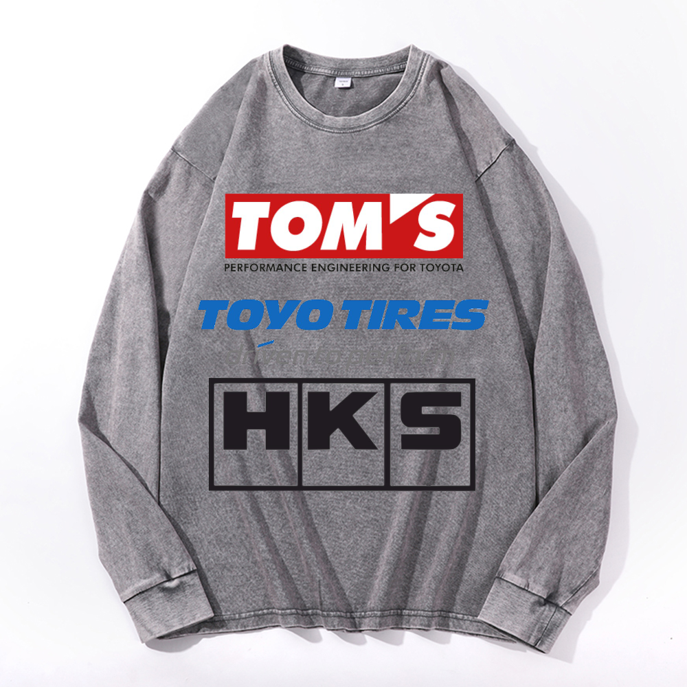 Tom's, Toyo Tires, HKS Vintage Cotton Wash Crewneck Long-Sleeve T-Shirt