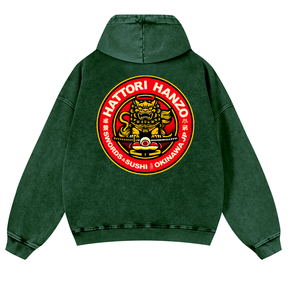 Okinawa  Hattori Hanzo Vintage Washed Cotton Back Art Hoodie