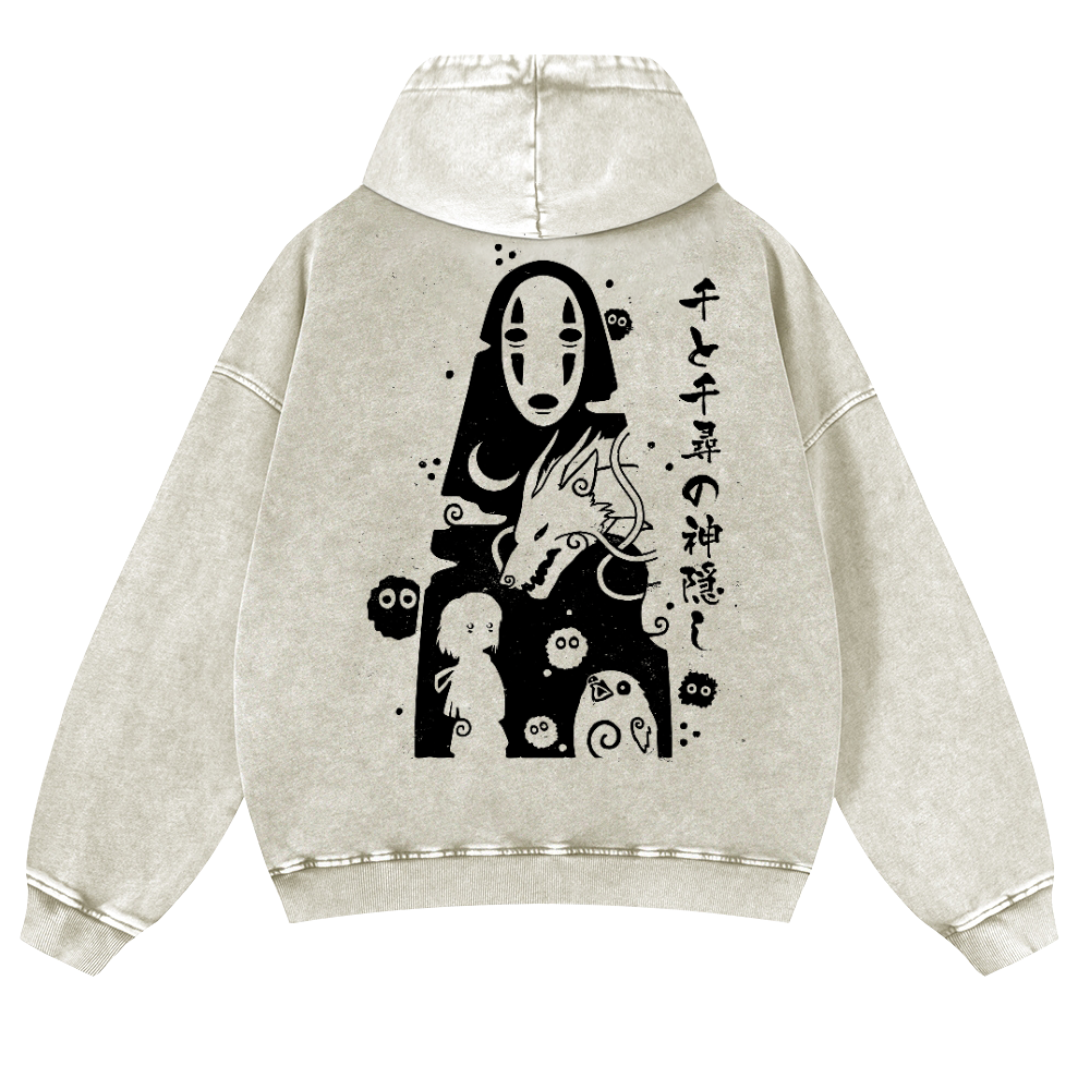 Ghibli No Face Kaonashi Vintage Washed Cotton Back Art Hoodie