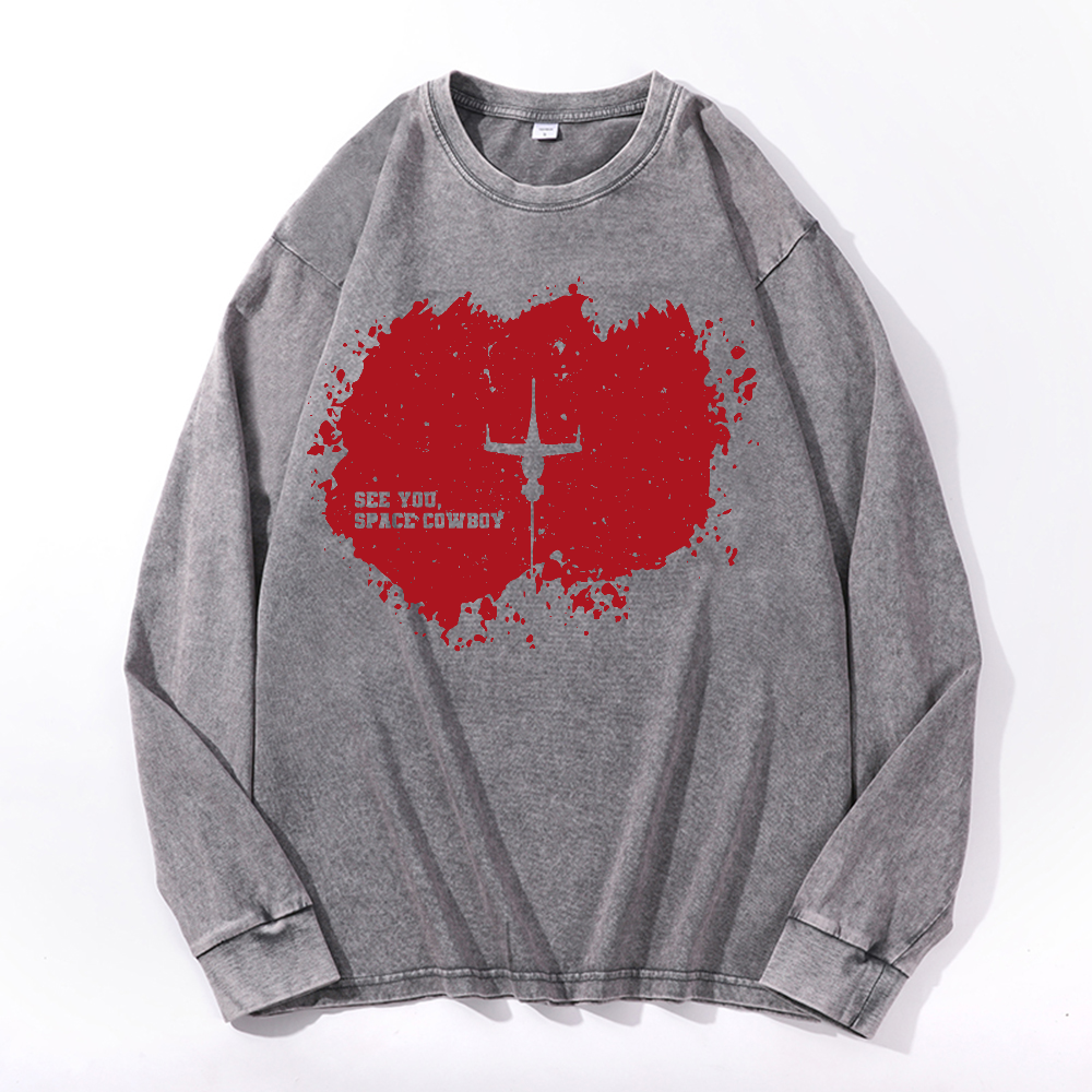Cowboy Bebop Vintage Cotton Wash Crewneck Long-Sleeve T-Shirt