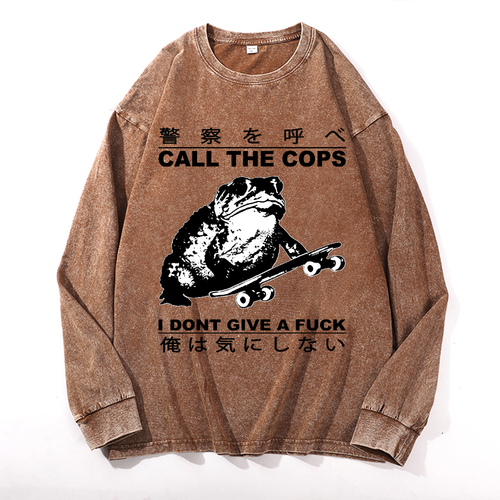 Frog Cops Vintage Cotton Wash Long-sleeve T-shirt