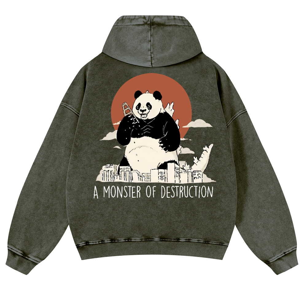 Panda Kaiju Vintage Washed Cotton Back Art Hoodie