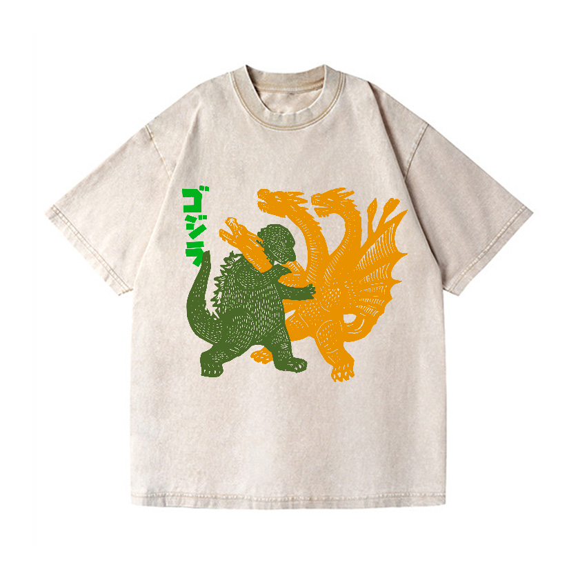 Kaiju vs Ghidorah Vintage Wash Japanese Design T-Shirt