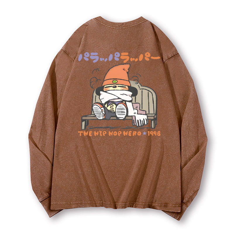 PaRappa the Rapper Vintage Washed Cotton Back Art Long-sleeve T-shirt