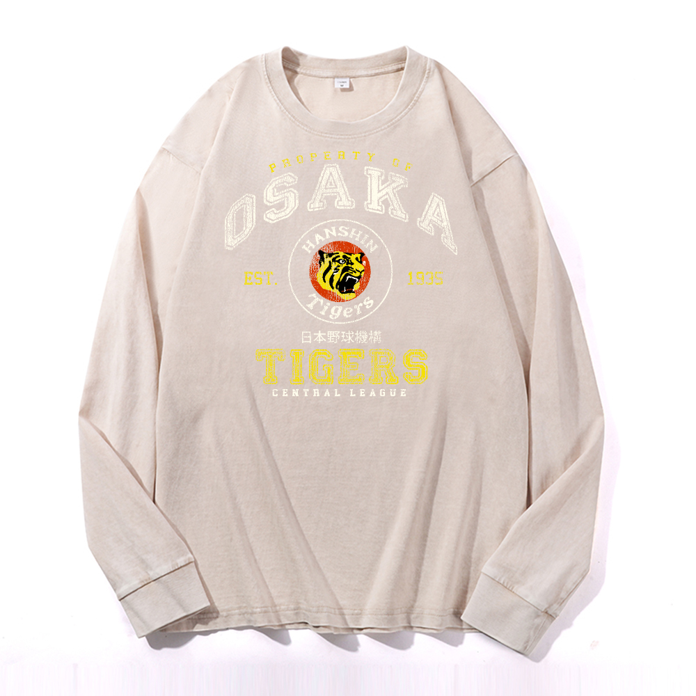 Osaka Tigers Vintage Cotton Wash Crewneck Long-Sleeve T-Shirt