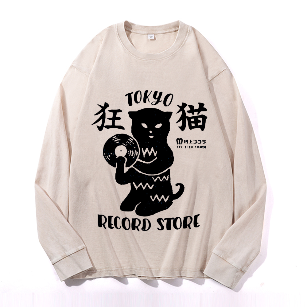 Vintage Cotton Wash Crewneck Long-Sleeve T-Shirt