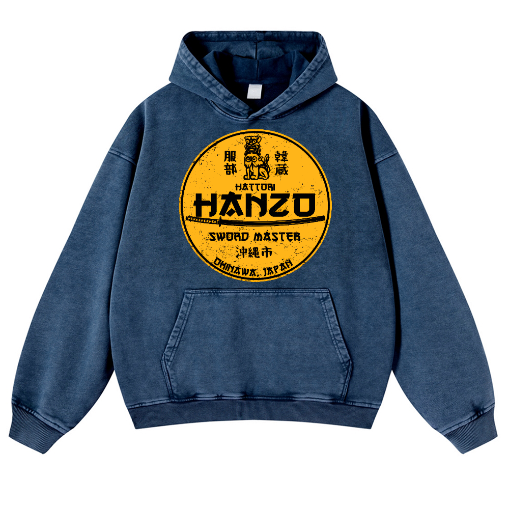 Hattori Hanzo Komainu Okinawa Japan Design Vintage Washed Thick Cotton Hoodie