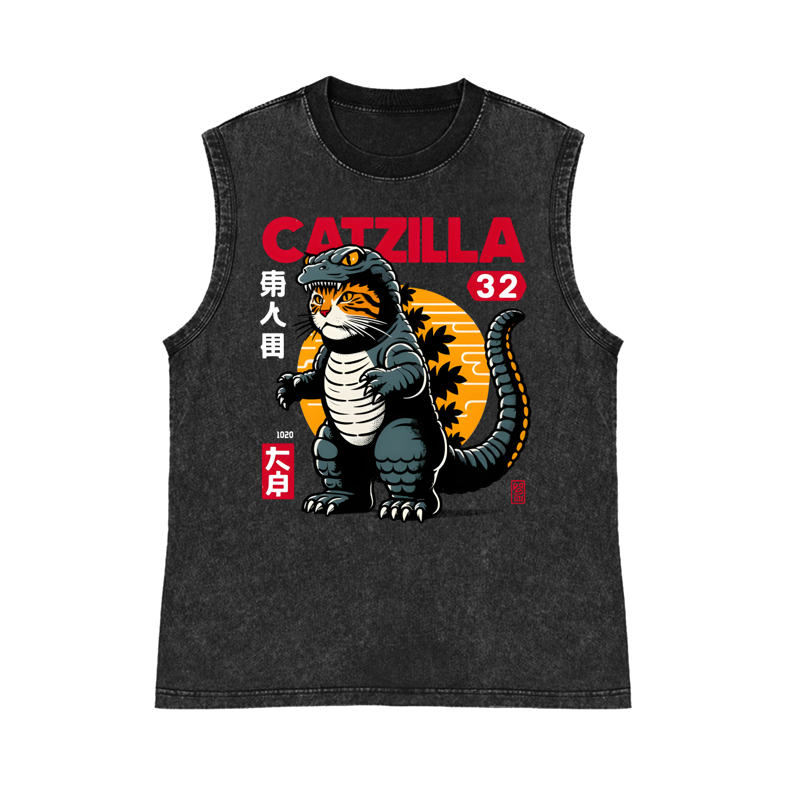 Catzilla Cat Kaiju Pure Cotton Wash-Dyed Sleeveless Tank Top