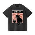 Cat Vintage Wash Japanese Design T-Shirt