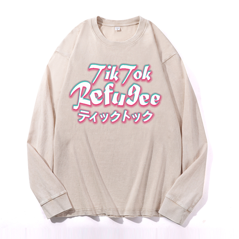 Tik Tok Refugee Vintage Cotton Wash Crewneck Long-Sleeve T-Shirt