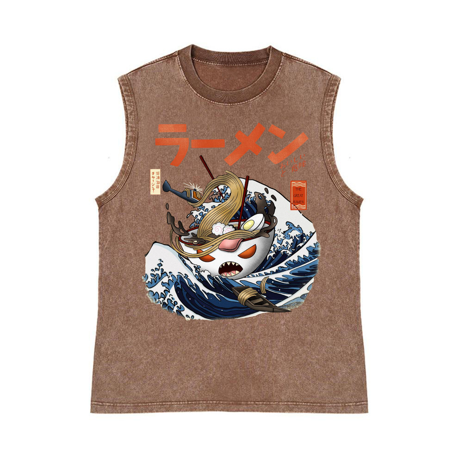 Ramen Wave Pure Cotton Wash-Dyed Sleeveless Tank Top