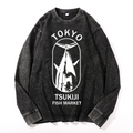 Tsukiji Market Vintage Cotton Wash Crewneck Long-Sleeve T-Shirt