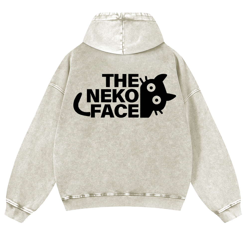 The Neko Face Vintage Washed Cotton Back Art Hoodie