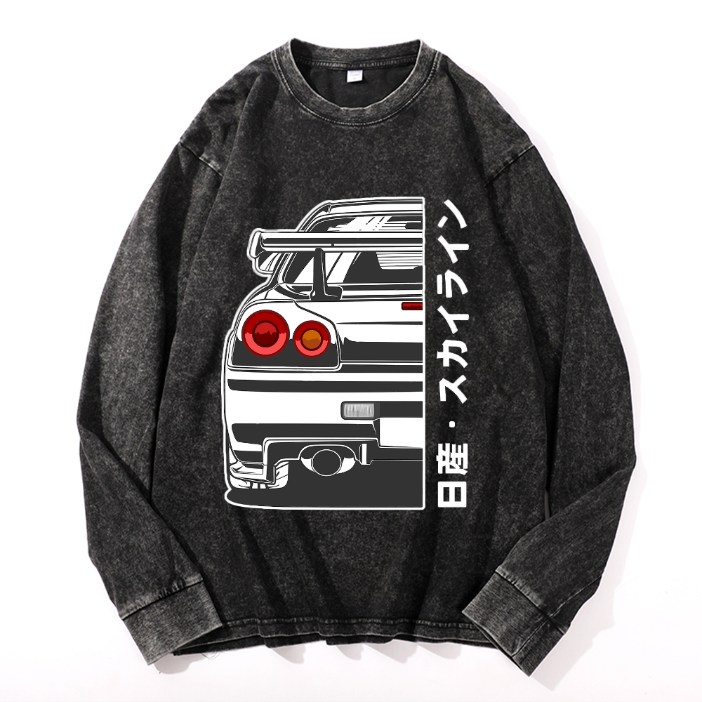 Vintage Cotton Wash Crewneck Long-Sleeve T-Shirt