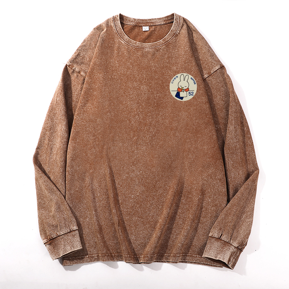 Vintage Cotton Wash Crewneck Long-Sleeve T-Shirt