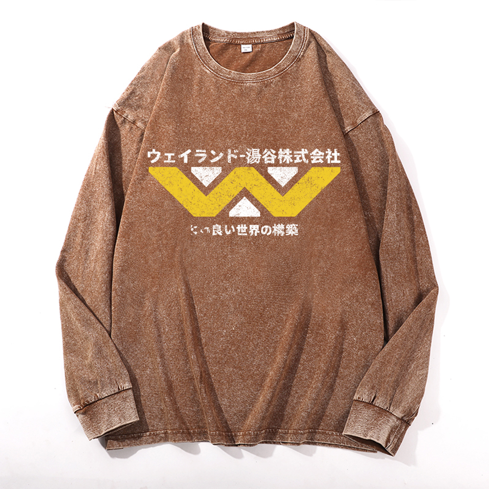 Weyland Yutani  Vintage Cotton Wash Crewneck Long-Sleeve T-Shirt