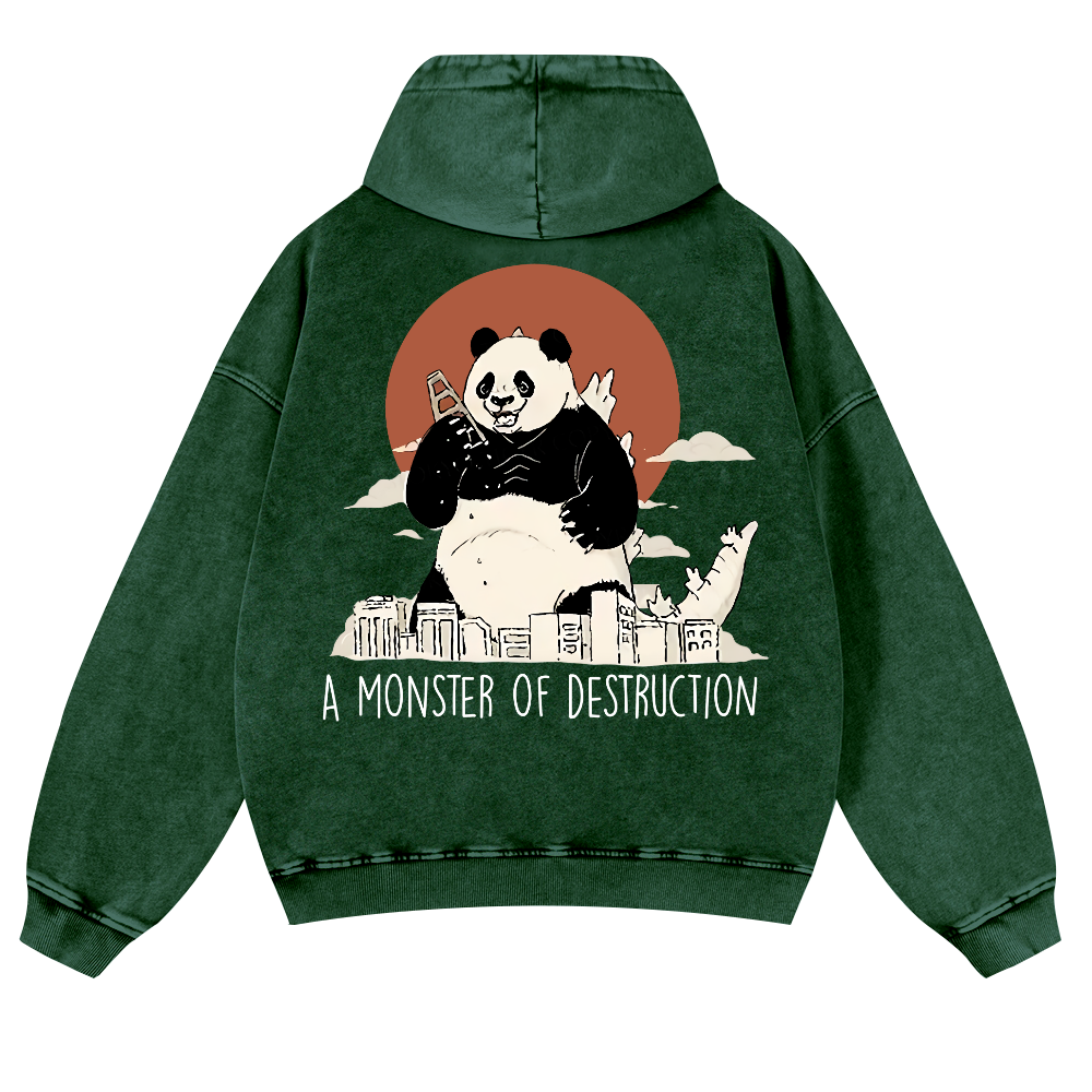 Panda Kaiju Vintage Washed Cotton Back Art Hoodie