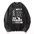 Cat Vintage Cotton Wash Crewneck Long-Sleeve T-Shirt