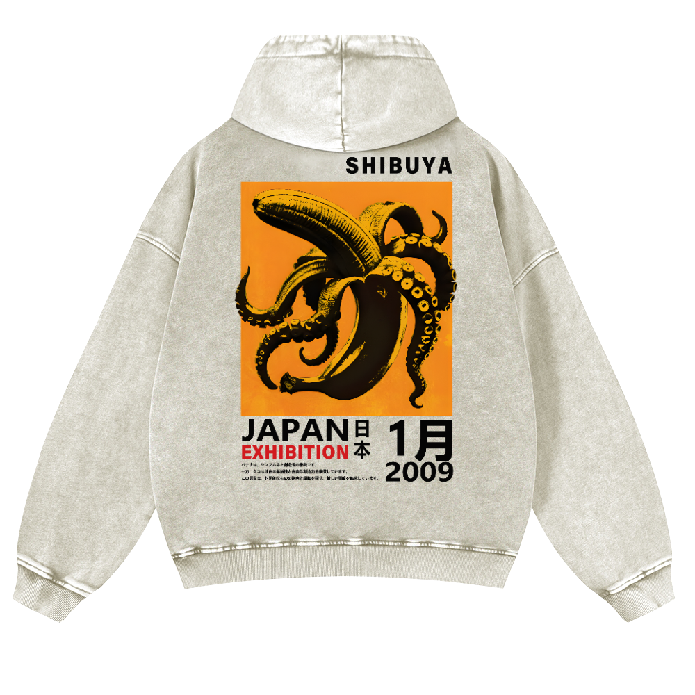 Shibuya Banana Octopus Vintage Washed Cotton Back Art Hoodie