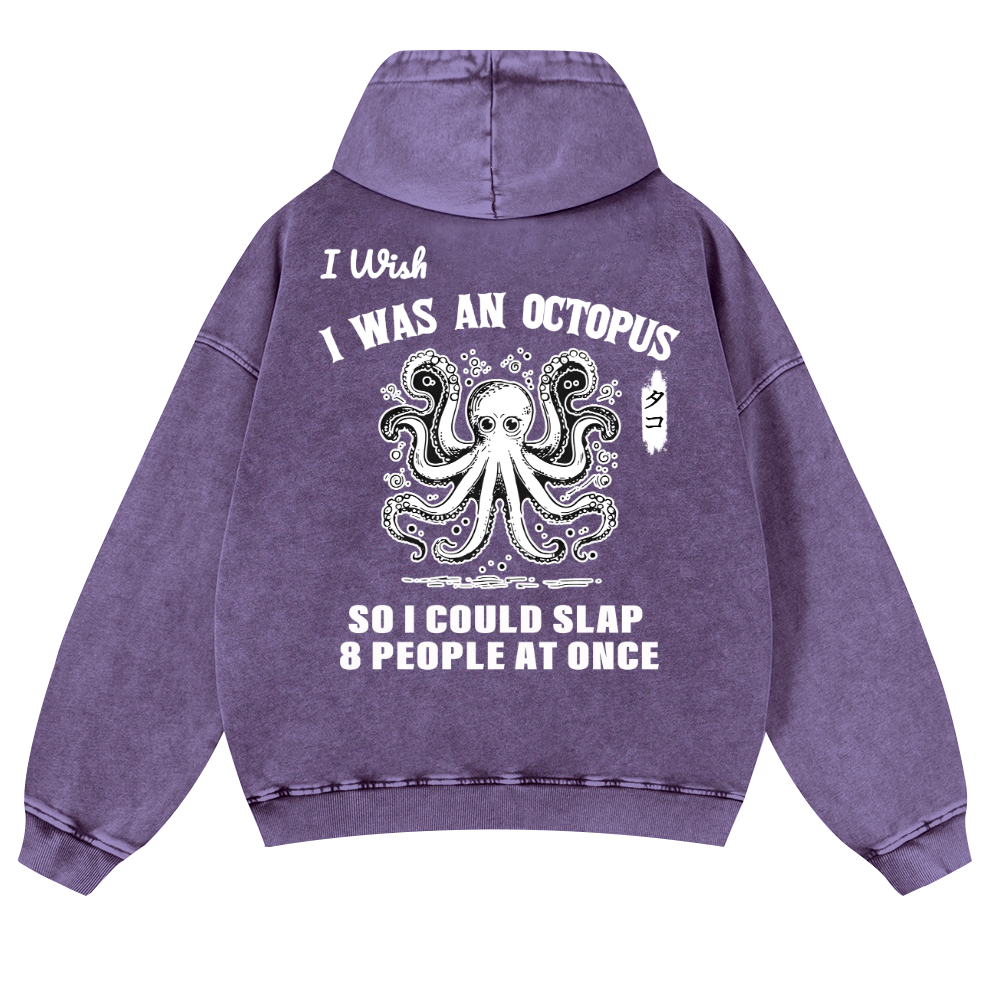 Octopus Vintage Washed Cotton Back Art Hoodie