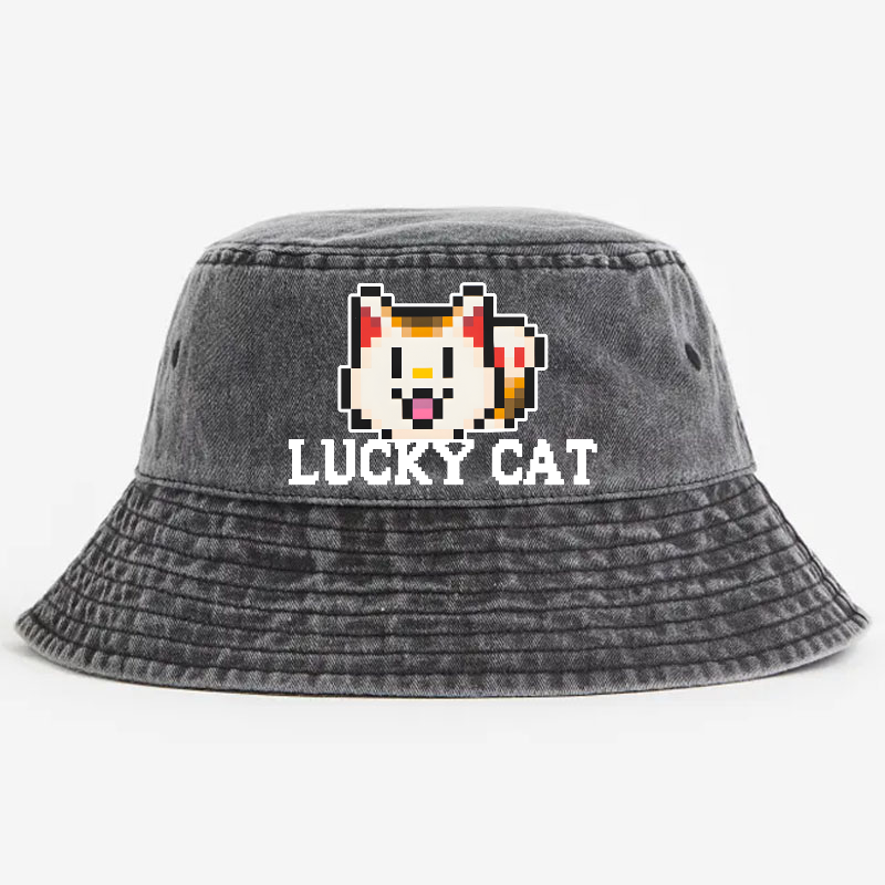 Lucky Cat Vintage 100% Cotton Bucket Hat