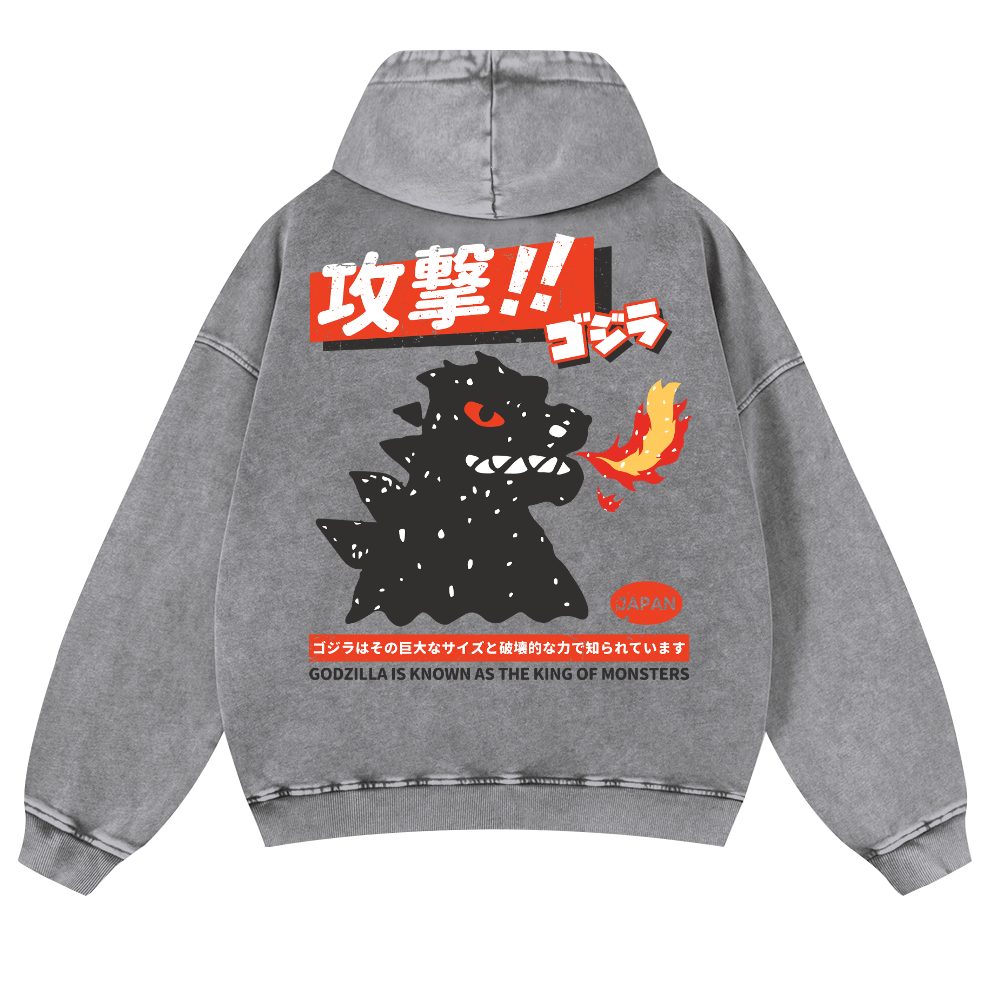 Kaiju Is Known As The King Of Monsters Vintage Washed Cotton Back Art Hoodie