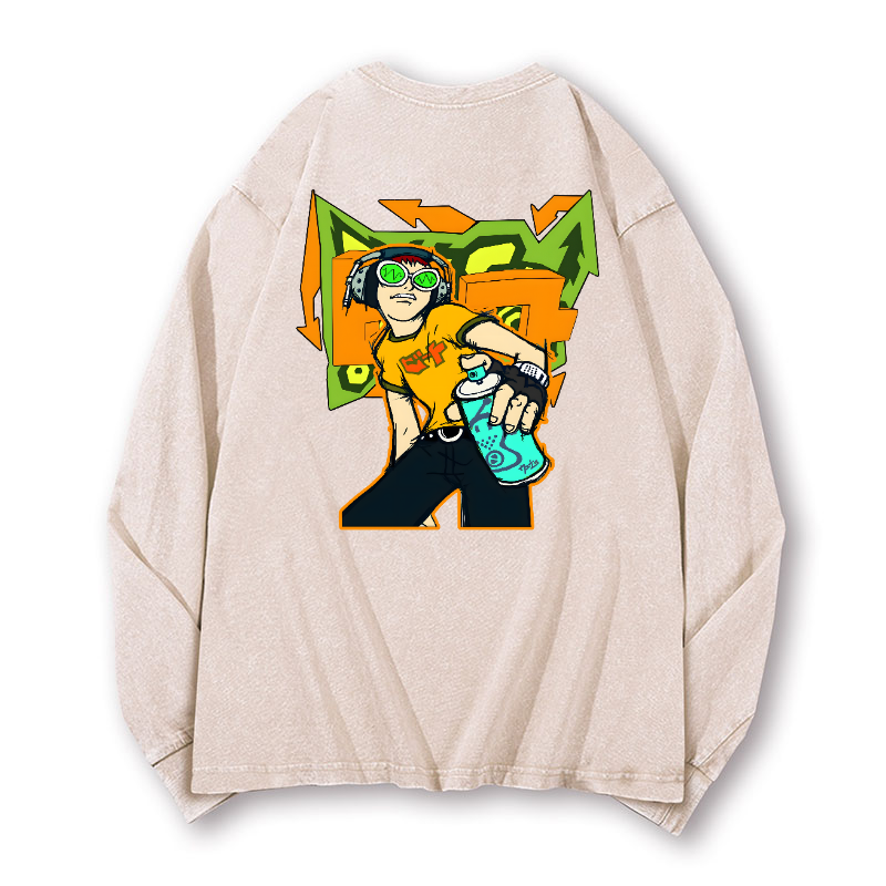 Jet Set Radio Vintage Washed Cotton Back Art Long-sleeve T-shirt