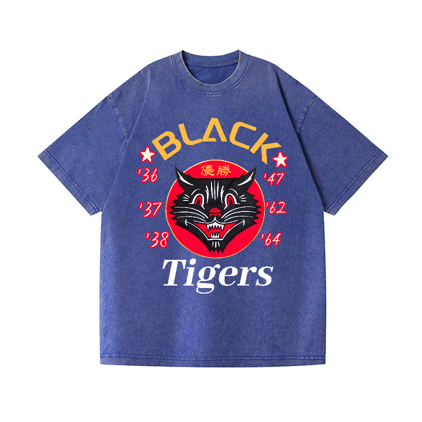 Black Cat Vintage Wash Japanese Design T-Shirt