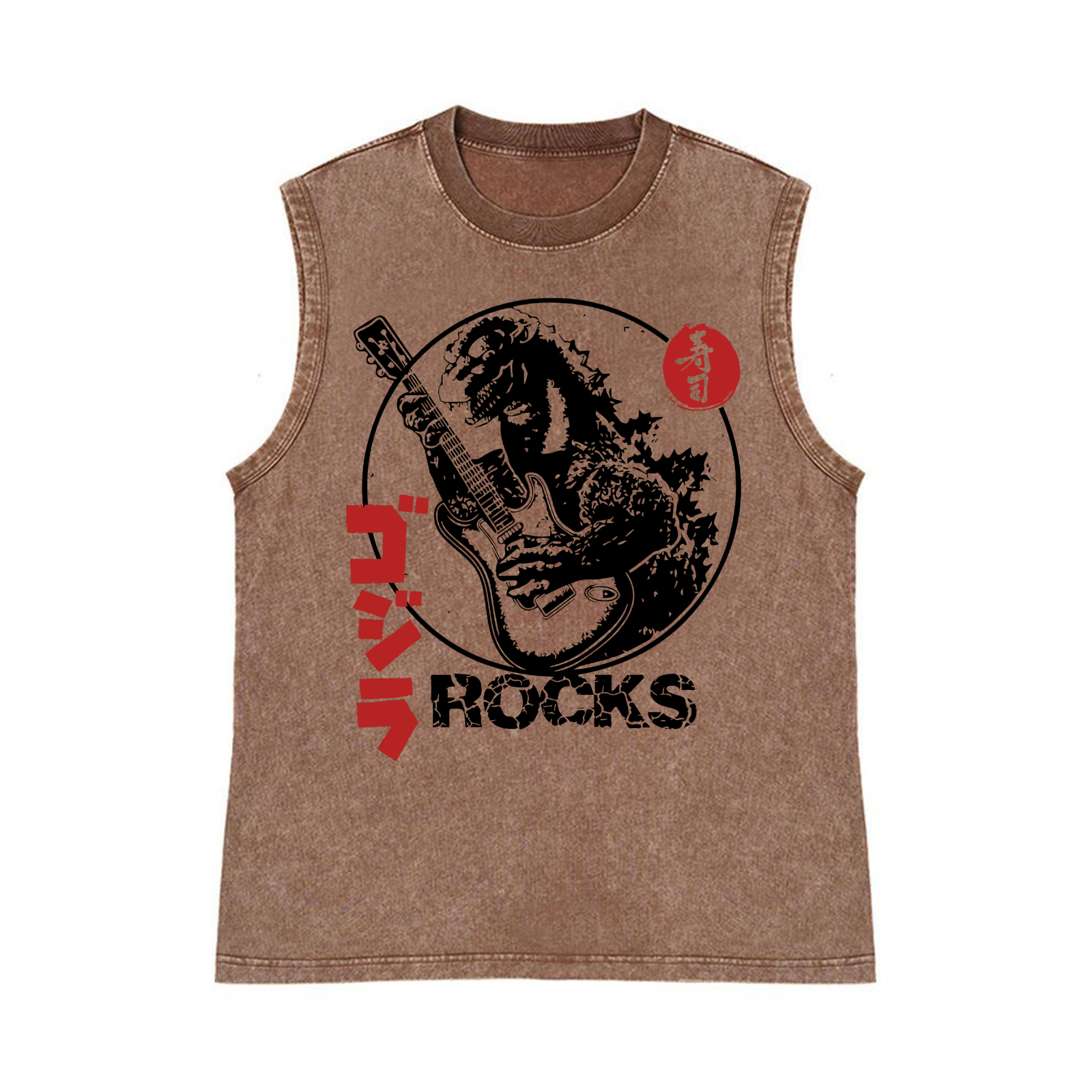Rock Kaiju Pure Cotton Wash-Dyed Sleeveless Tank Top