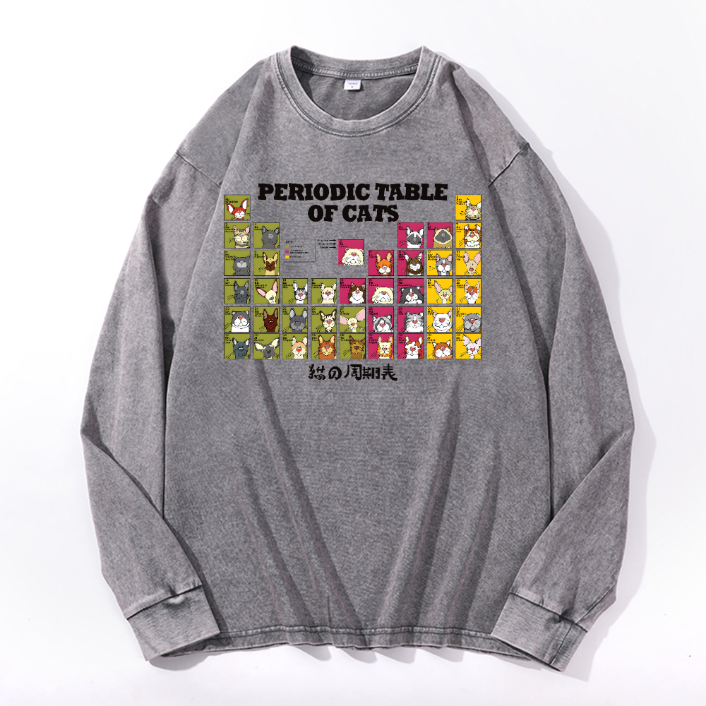 Periodic Table of Cats Vintage Cotton Wash Long-sleeve T-shirt