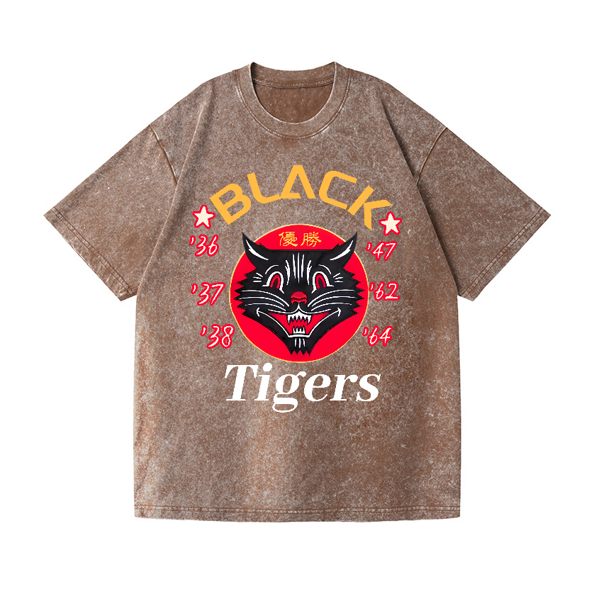 Black Cat Vintage Wash Japanese Design T-Shirt