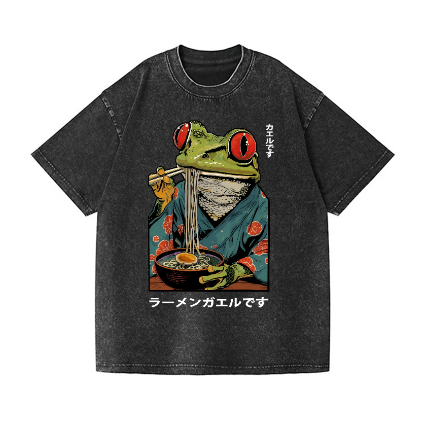 Frog Ramen Vintage Wash Japanese Design T-Shirt