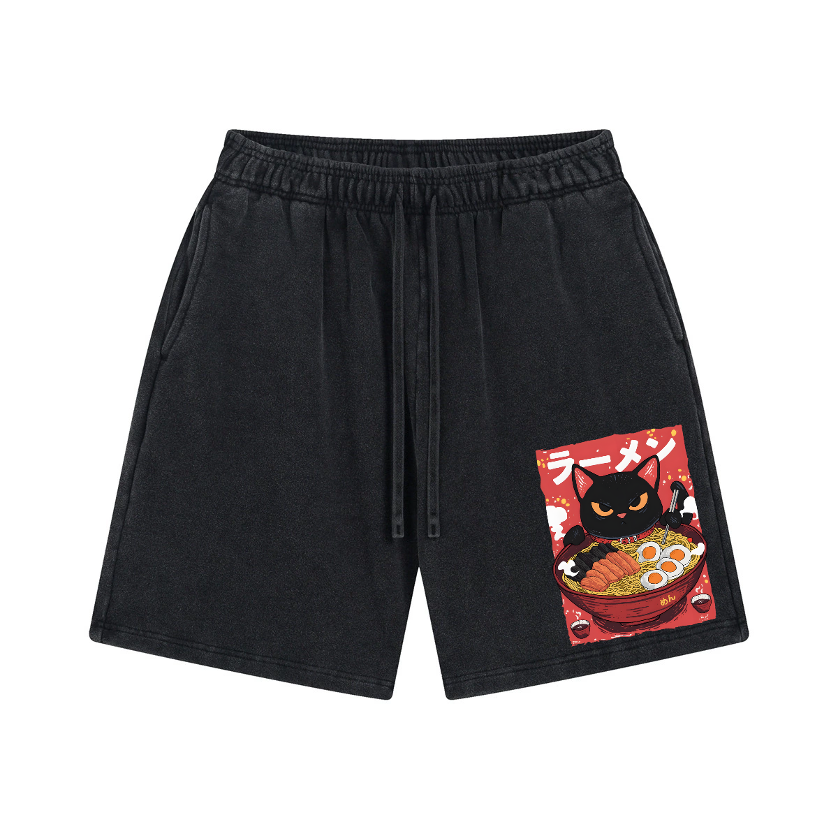 Ramen Black Cat Vintage Pure Thick Cotton Shorts